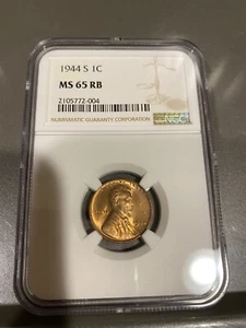 1944 - S Lincoln Cent NGC MS 65 RB - Picture 1 of 2