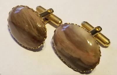 Vintage Gold Tone Cabochon Cufflinks Pair  - Image 1 of 4