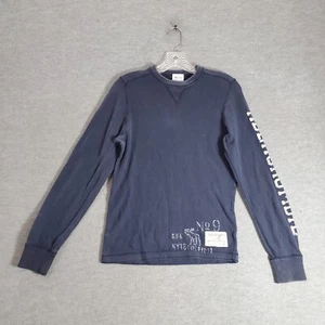 Abercrombie Boys Sweater Large Blue Logo Waffle Knit Long Sleeve Crew Neck Tee - Picture 1 of 8
