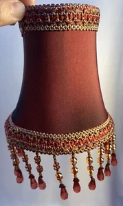 Chandelier Bell Shade Victorian Red Amber Beaded Gold Trim 5”x 5" - Picture 1 of 6
