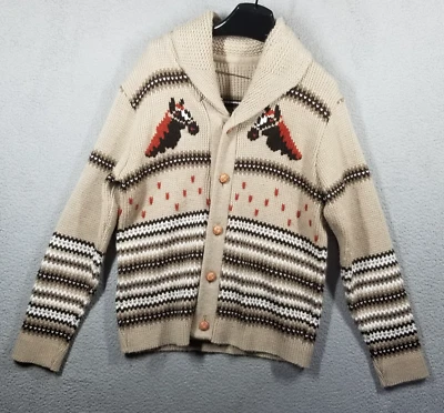 Caldwell Knit Western Horse Sweater VTG 1950s Large 20X28 Equestrian Cardigan - Image 1 of 4