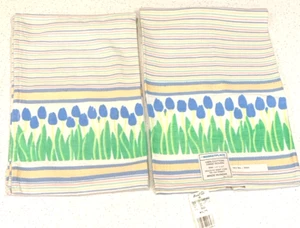 Vintage Marshall Field's New Cotton Kitchen Towels Striped Pastel Spring Tulips - Picture 1 of 3