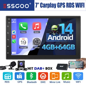4+64G DAB+ Autoradio Android 14 Carplay 2 DIN GPS NAVI RDS Bluetooth +Mik Kamera - Bild 1 von 13