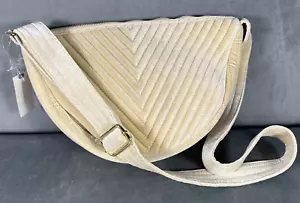 Bolso Bandolera Anthropologie Beige Hueso Acolchado Terciopelo Nuevo Con Etiquetas - Imagen 1 de 14