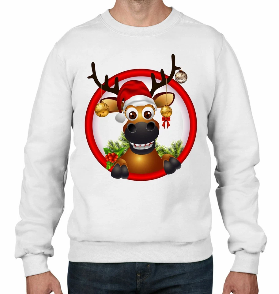 Rudolph Rentier Mit Baumkugeln Weihnachten Herren Sweatshirt - Geschenk Pullover - Bild 1 von 1