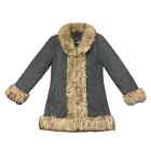 Vintage Y2K 2000s denim afghan penny lane coat with faux fur Size M