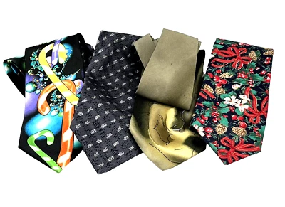 Lote de 4 gravatas vintage manchadas rugas falta laço X-Mas ideal para artesanato - Imagem 1 de 4