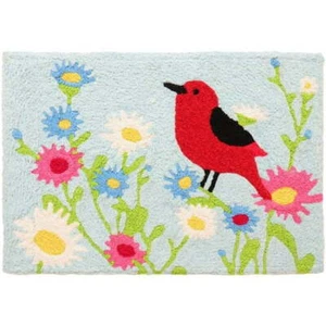 Jellybean Indoor Outdoor Washable Accent Rug 20" x 30" Red Bird and Daisies - Picture 1 of 2