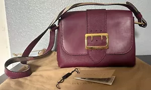 NWT BURBERRY DARK PLUM GRAINED LEATHER SMALL NOVA CHECK CROSSBODY BUCKLE BAG - Picture 1 of 3