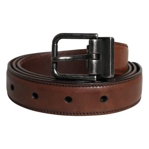 DOLCE & GABBANA Belt Brown Leather Metal Buckle Classic Men 85cm / 34in 380usd - Picture 1 of 7