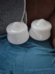 2 Milk Glass Domed Schoolhouse Light Shade Globe 4" Fitter 8" Diameter  - Picture 1 of 7
