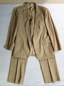 Vintage Haggar Corduroy Suit 3 piece suit Mens 44R Brown Flare Slacks 34x30 USA - Picture 1 of 24
