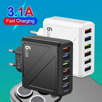 6-fach USB Ladestecker USB PD Mehrfach-Ladegerät Hub Port Netzteil Adapter Handy - Bild 1 von 4