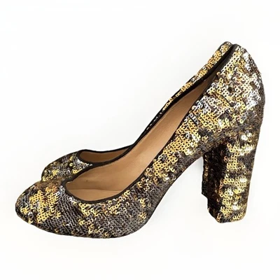 J Crew блестки высокий каблук золото многоцветный праздник коктейль вечеринки туфли-лодочки 8,5 - Изображение 1 из 4