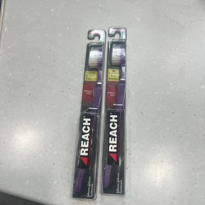 2 cepillos de dientes Reach vintage, cabezal completo suave, cuello en ángulo púrpura - NUEVO Foto 1 de 2