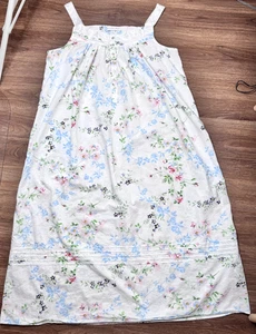 Eileen West Nightgown L Cotton Floral Lace Sleeveless Classic Trad Wife Cottage - Picture 1 of 11