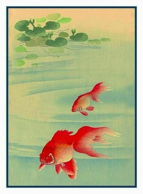 Goldfish Swimming by Ohara Koson Shoson Counted Cross Stitch Pattern - Image 1 of 4