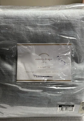 1-Pottery Barn Emery Linen Curtain Panel Cotton Lining - Blue - 100" x 96" - Image 1 of 4