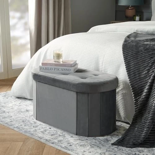 Charcoal Velvet Ottoman Storage Bench, Upholstered Seat with Hidden Compartment - Image 1 of 4