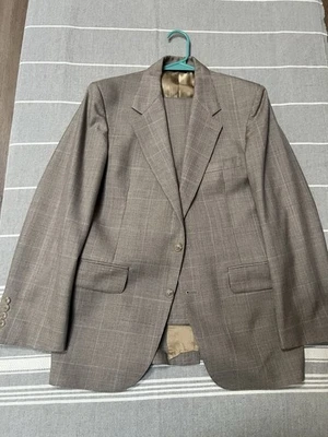 Traje De Colección Bill Blass Beige Gris Príncipe de Gales 38S 2 Piezas Lana 33x28  Foto 1 de 4