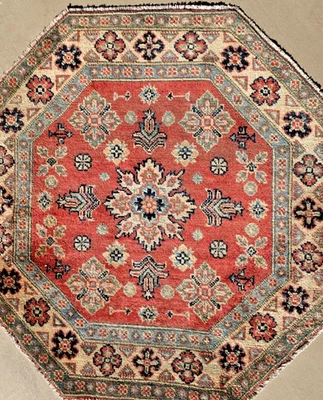 Alfombra turca octogonal vintage tejida a mano alfombra de lana oriental de 4' de diámetro Foto 1 de 4