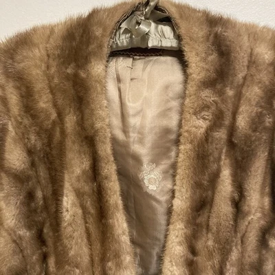 Vintage 50s Short Cropped REAL FUR MINK Cape Stole Julius Garfinckel - Image 1 of 4