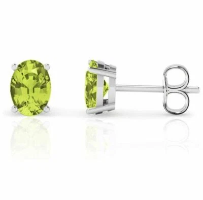 925 Solid Sterling Silver Peridot 5X7 Oval Cut Stud Earrings For Women Jewelry  - Image 1 of 4
