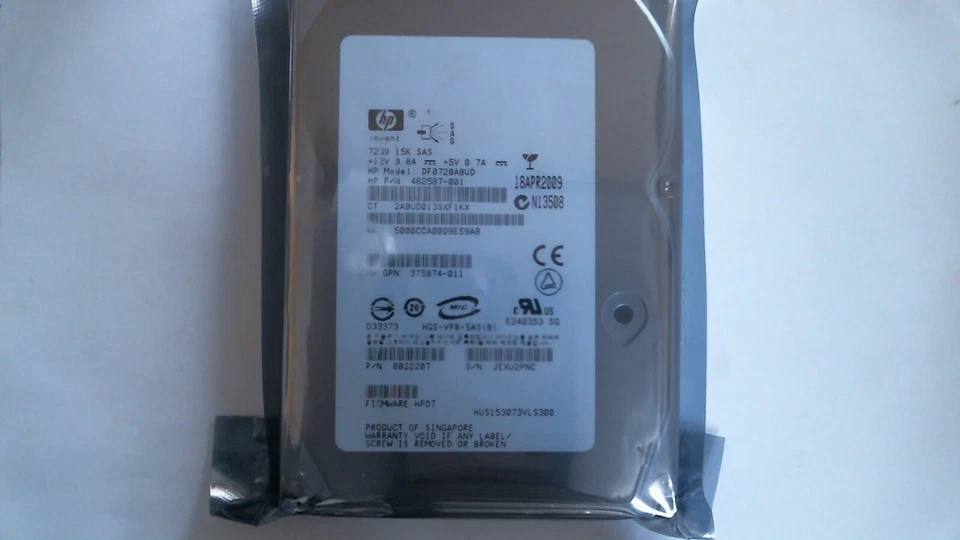 72 GB SAS HP DF072BABUD 15K RPM 3.5 " Hard Drive New - Image 1 of 1