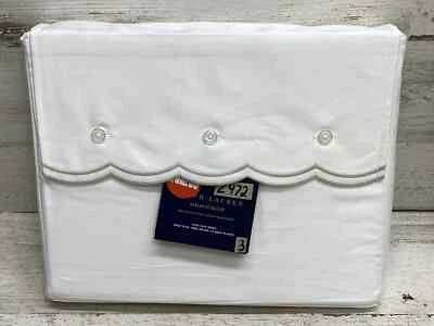 Ralph Lauren Malin Scallop Organic Cotton King SIZE Flat Sheet  WHITE SILVER NIP - Image 1 of 3