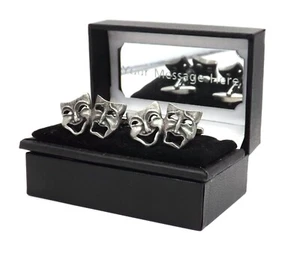 Happy and Sad, Theatre Masks Pewter Gift cuff links + Engraved gift box option - Picture 1 of 13