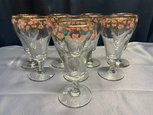 8er Set ~ Glas Bargeschirr "PINK ROSE" Goldrand ~ Wasserkelche ~ 6 1/4" hoch - Bild 1 von 9