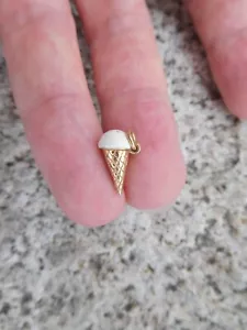 Edwardian 14K Gold Enamel Vanilla Ice Cream Cone Eckfeldt Ackley Pendant Charm🍦 - Picture 1 of 6