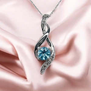 10K Weißgold - Natur 1/2ct T.W. Aquamarin & Diamant Halskette - 18" GESCHENKVERPACKUNG - Bild 1 von 23