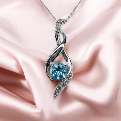 10K White Gold - Natural 1/2CT T.W. Aquamarine & Diamond Necklace -18" GIFT WRAP - Image 1 of 4