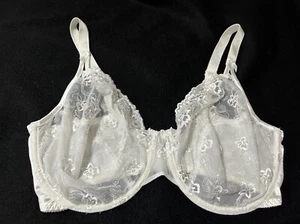 NWOT Vtg JUST MY SIZE 1992 Second Skin Satin Sheer Embroidered 44DD White Bra - Picture 1 of 12