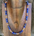 Southwestern Sterling Silver Lapis Orange Spiny Oyster Bead Necklace. 18 inch