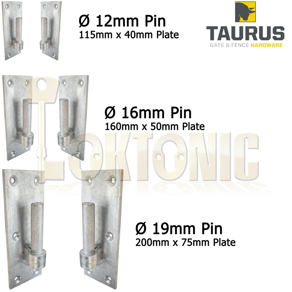 Pair Galvanised Heavy Gate Field Hook On Plate Hinge + Screws 12-16-19mm Ø Pin - Image 1 of 1