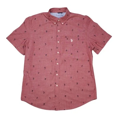 U.S. Polo Assn. Red Palm Tree Mens Size L Button-Up Shirt Short Sleeve Classic - Image 1 of 4