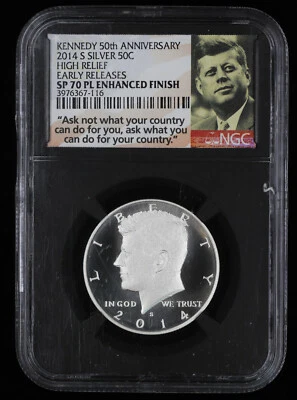 2014 S Silver Enhanced Finish Kennedy Half Dollar 50C NGC SP 70 Early Releases - Image 1 of 2