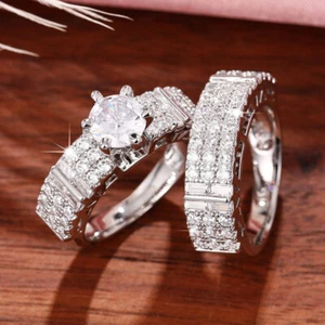 Luxury 2pcs/set 925 Silver Plated Rings Cubic Zircon Women Wedding Gifts Sz 6-10 - Bild 1 von 8