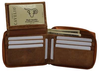 RFID Blocking Men's Zipper Genuine Leather Zip-Around ID Bifold Wallet RFID1256H - Image 1 of 4