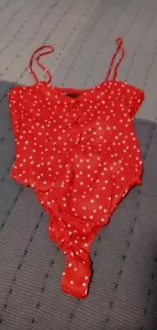 Zara red with white stars swimsuit size small bathing suit beach summer buttons - Picture 1 of 4