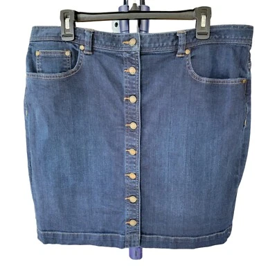 Falda vaquera Chaps Ralph Lauren con botones bolsillos delanteros azul elástica talla 14 Foto 1 de 4