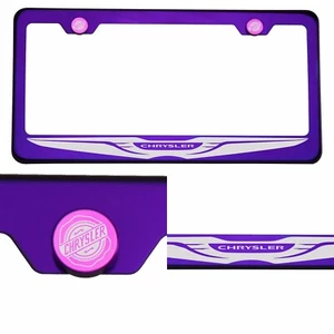 Candy Purple License Plate Frame 304 Stainless Steel Laser Engrave Chrysler Logo - Picture 1 of 11