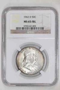 1962-D FRANKLIN HALF DOLLAR NGC MS65 FBL - Picture 1 of 2