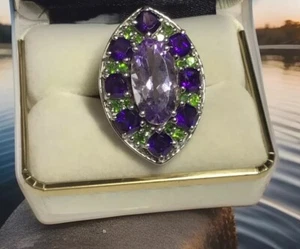 size 6 Sterling silver 925 Amethyst and peridot ring big statement - Picture 1 of 11