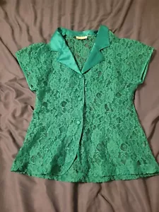 Victoria Secret Lace Top Womans Small Vintage Gold Label Green Y2k Eyelet - Picture 1 of 7