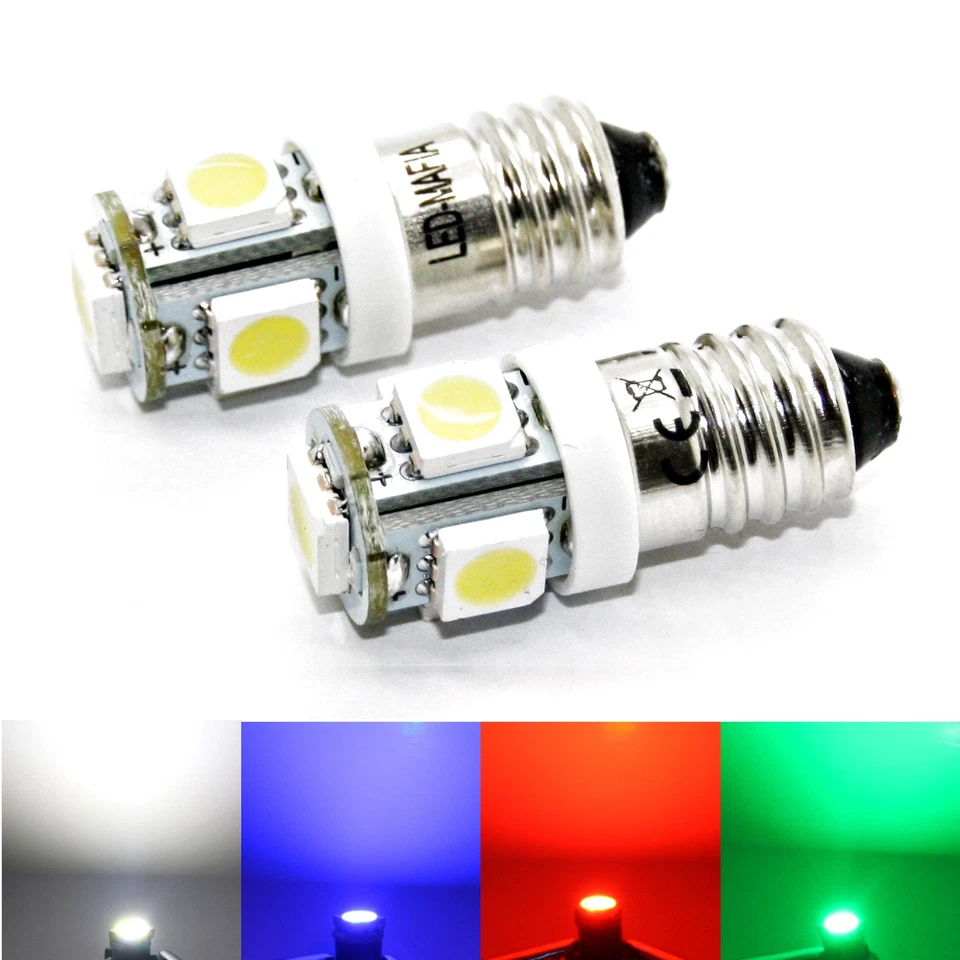 10x 5x 1x LED Leuchtmittel E10 weiß 12V  6V 5050 SMD Birne Lampe Glühbirne blau - Bild 1 von 1