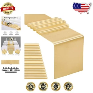 Seamless Light Gold Satin Table Runners - 15-Pack, 12 x 108 Inches for Banquets - Picture 1 of 9