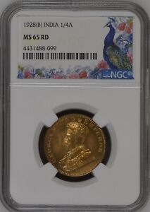 1928B British India 1/4 Anna - NGC Graded MS 65 RD